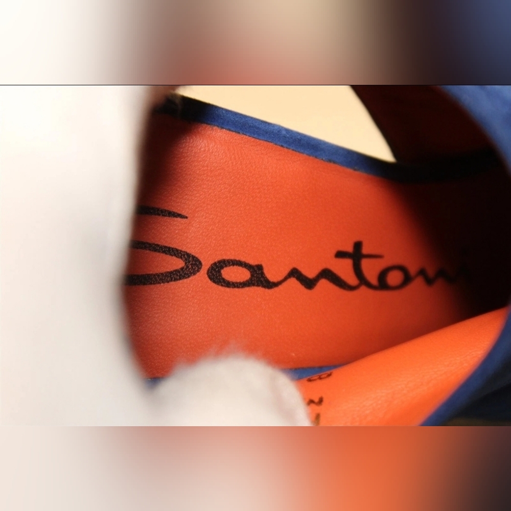 Santoni Italy Made Luxury Blue Suede Slingback Peep Toe Heels SANDALS Shoes 37 7 - Picture 15 of 16